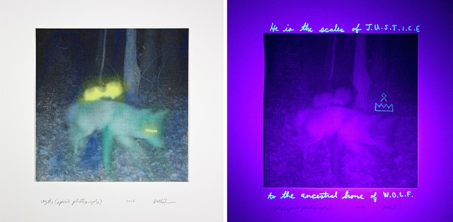 The right hand image is a detail under UV light.